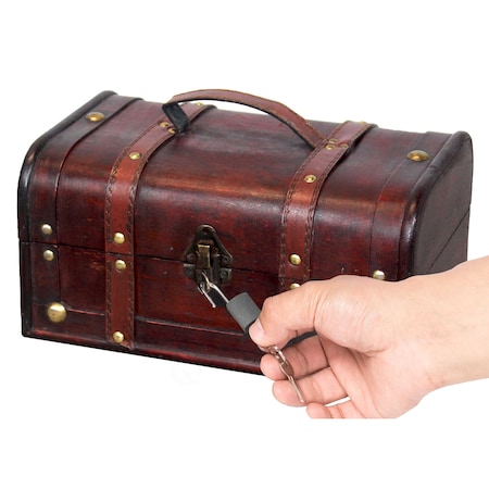 Vintiquewise Decorative Vintage Wood Treasure Box with Handle and Small Padlock QI003004.SO.LK